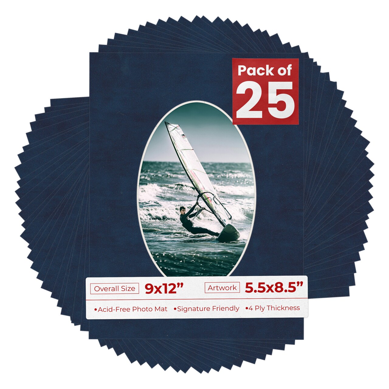 Navy Suede Mat Board for 9x12 Frames - Oval Opening for 5.5x8.5 Photos